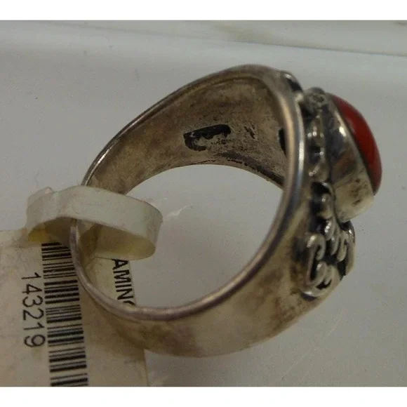 Exquisite Vintage 1990's Sterling Silver Carnelian Cigar Band Ring - Size 7.5 - Picture 6 of 11